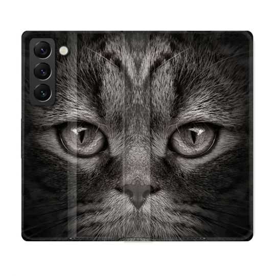 Housse Cuir Portefeuille Pour Samsung Galaxy S21 FE Animal Chat Gris