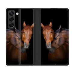 Housse Cuir Portefeuille Pour Samsung Galaxy S21 FE Animal Cheval Marron