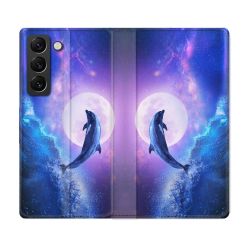 Housse Cuir Portefeuille Pour Samsung Galaxy S21 FE Animal Dauphin Vague