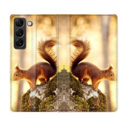 Housse Cuir Portefeuille Pour Samsung Galaxy S21 FE Animal Ecureuil Bois