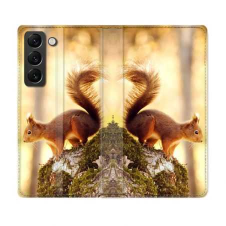 Housse Cuir Portefeuille Pour Samsung Galaxy S21 FE Animal Ecureuil Bois