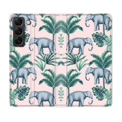 Housse Cuir Portefeuille Pour Samsung Galaxy S21 FE Animal Elephant Pattern