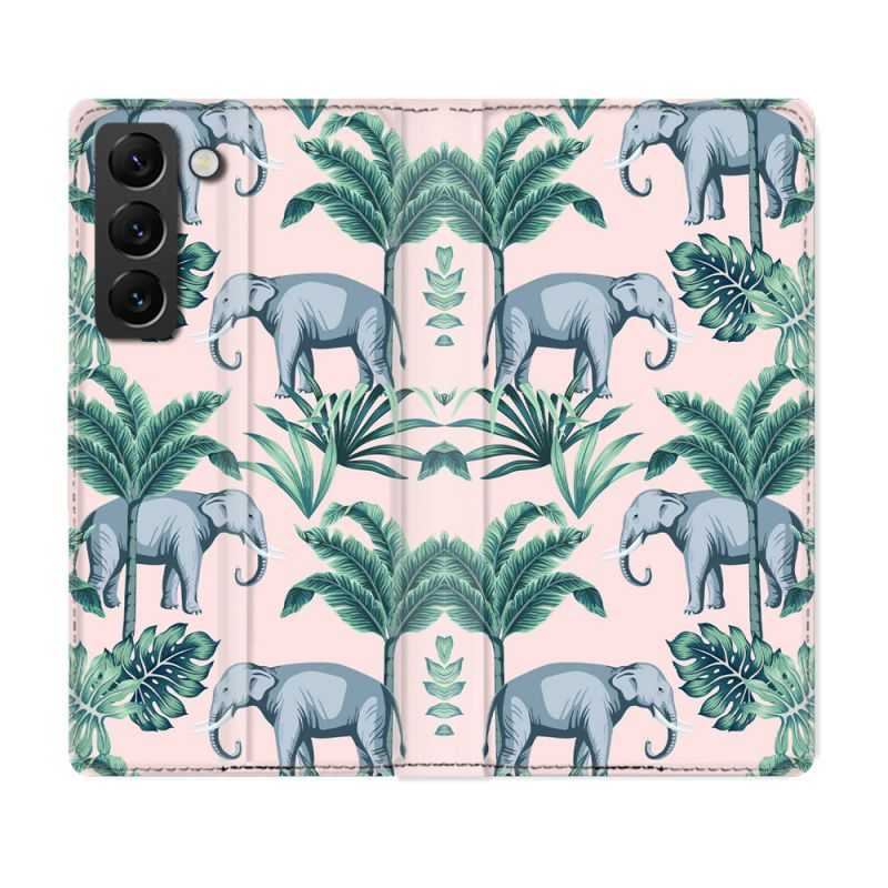 Housse Cuir Portefeuille Pour Samsung Galaxy S21 FE Animal Elephant Pattern