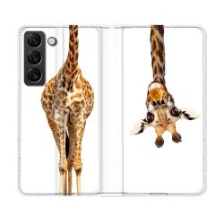 Housse Cuir Portefeuille Pour Samsung Galaxy S21 FE Animal Girafe Blanche