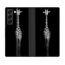 Housse Cuir Portefeuille Pour Samsung Galaxy S21 FE Animal Girafe Noire