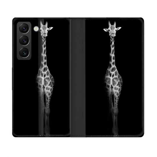 Housse Cuir Portefeuille Pour Samsung Galaxy S21 FE Animal Girafe Noire