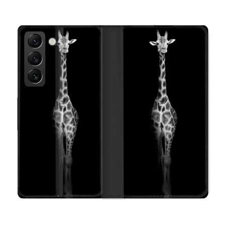 Housse Cuir Portefeuille Pour Samsung Galaxy S21 FE Animal Girafe Noire