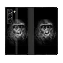 Housse Cuir Portefeuille Pour Samsung Galaxy S21 FE Animal Gorille Noir