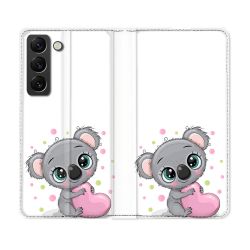 Housse Cuir Portefeuille Pour Samsung Galaxy S21 FE Animal Koala Cœur