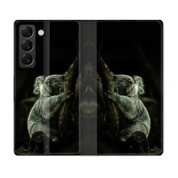 Housse Cuir Portefeuille Pour Samsung Galaxy S21 FE Animal Koala Noir