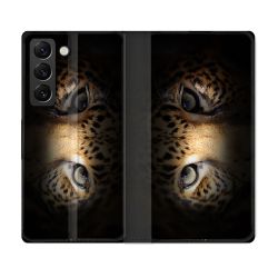Housse Cuir Portefeuille Pour Samsung Galaxy S21 FE Animal Leopard Yeux