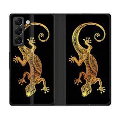 Housse Cuir Portefeuille Pour Samsung Galaxy S21 FE Animal Lezard Noir
