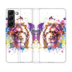 Housse Cuir Portefeuille Pour Samsung Galaxy S21 FE Animal Lion Tag