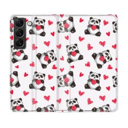 Housse Cuir Portefeuille Pour Samsung Galaxy S21 FE Animal Panda Cœur