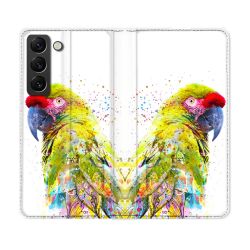 Housse Cuir Portefeuille Pour Samsung Galaxy S21 FE Animal Perroquet Jaune