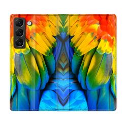 Housse Cuir Portefeuille Pour Samsung Galaxy S21 FE Animal Perroquet Plume