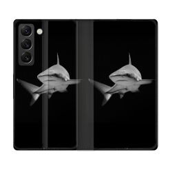 Housse Cuir Portefeuille Pour Samsung Galaxy S21 FE Animal Requin Sombre