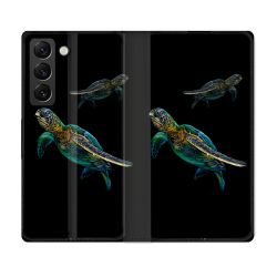 Housse Cuir Portefeuille Pour Samsung Galaxy S21 FE Animal Tortue Noire multicolore