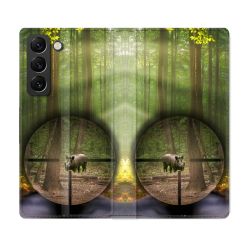 Housse Cuir Portefeuille Pour Samsung Galaxy S21 FE Chasse Sanglier Viseur