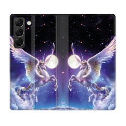 Housse Cuir Portefeuille Pour Samsung Galaxy S21 FE Fantastique Licorne Céleste