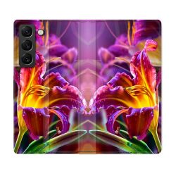 Housse Cuir Portefeuille Pour Samsung Galaxy S21 FE Fleur Lys Color