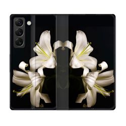 Housse Cuir Portefeuille Pour Samsung Galaxy S21 FE Fleur Lys Noir