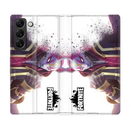 Housse Cuir Portefeuille Pour Samsung Galaxy S21 FE Fortnite Blanc
