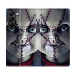 Housse Cuir Portefeuille Pour Samsung Galaxy S21 FE Horreur Chucky Cicatrice