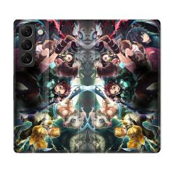 Housse Cuir Portefeuille Pour Samsung Galaxy S21 FE Manga Demon Slayer Groupe