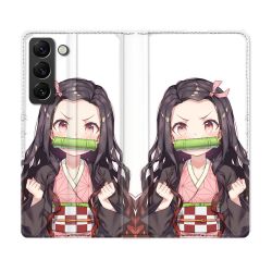 Housse Cuir Portefeuille Pour Samsung Galaxy S21 FE Manga Demon Slayer Nezuko