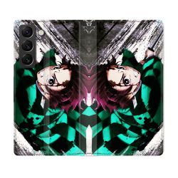 Housse Cuir Portefeuille Pour Samsung Galaxy S21 FE Manga Demon Slayer Tanjiro