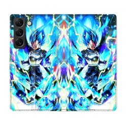 Housse Cuir Portefeuille Pour Samsung Galaxy S21 FE Manga Dragon Ball Vegeta Bleu