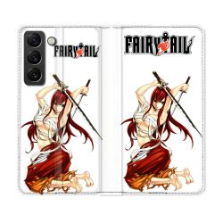 Housse Cuir Portefeuille Pour Samsung Galaxy S21 FE Manga Fairy Tail Erza
