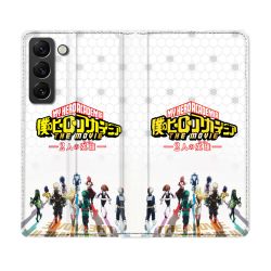 Housse Cuir Portefeuille Pour Samsung Galaxy S21 FE Manga My Hero Academia Blanc