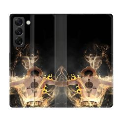 Housse Cuir Portefeuille Pour Samsung Galaxy S21 FE Manga One Piece Ace Noir