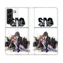 Housse Cuir Portefeuille Pour Samsung Galaxy S21 FE Manga SAO sword Art Online Blanc