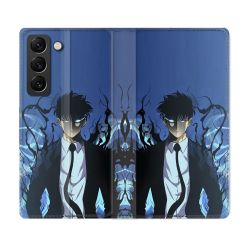 Housse Cuir Portefeuille Pour Samsung Galaxy S21 FE Manga Solo Leveling Sung Bleu