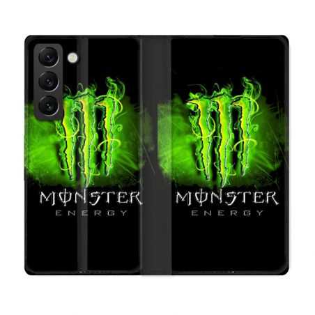 Housse Cuir Portefeuille Pour Samsung Galaxy S21 FE Monster Energy Vert