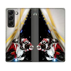 Housse Cuir Portefeuille Pour Samsung Galaxy S21 FE Moto Course GP R6