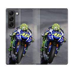 Housse Cuir Portefeuille Pour Samsung Galaxy S21 FE Moto Course GP Wheeling 46