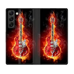 Housse Cuir Portefeuille Pour Samsung Galaxy S21 FE Musique Guitare Electrique
