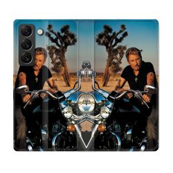 Housse Cuir Portefeuille Pour Samsung Galaxy S21 FE Musique Johnny Hallyday Moto