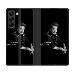 Housse Cuir Portefeuille Pour Samsung Galaxy S21 FE Musique Johnny Hallyday Noir