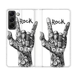 Housse Cuir Portefeuille Pour Samsung Galaxy S21 FE Musique Rock Main