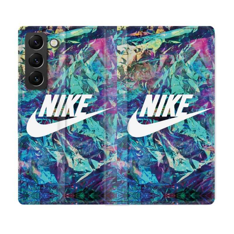 Housse Cuir Portefeuille Pour Samsung Galaxy S21 FE Nike Turquoise