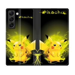 Housse Cuir Portefeuille Pour Samsung Galaxy S21 FE Pokemon Pikachu Eclair
