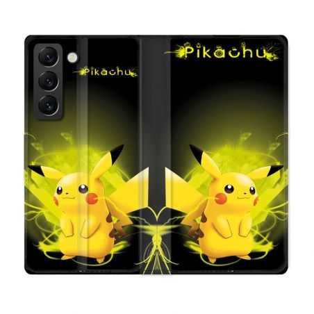 Housse Cuir Portefeuille Pour Samsung Galaxy S21 FE Pokemon Pikachu Eclair