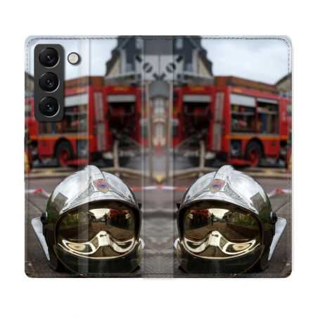 Housse Cuir Portefeuille Pour Samsung Galaxy S21 FE Pompier Casque Camion