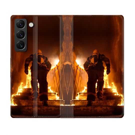 Housse Cuir Portefeuille Pour Samsung Galaxy S21 FE Pompier Escalier