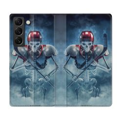 Housse Cuir Portefeuille Pour Samsung Galaxy S21 FE Sport Hockey Squelette